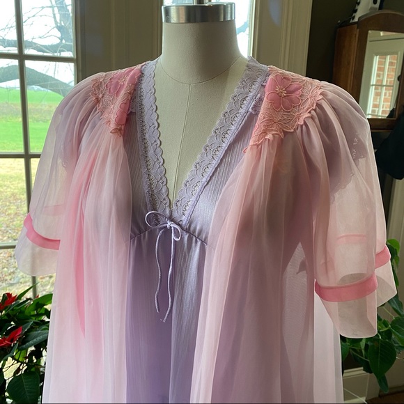 Vintage Other - (SOLD) Vintage 1960s Lavender Lilac Pastel Purple Lace Empire Waist Nightgown